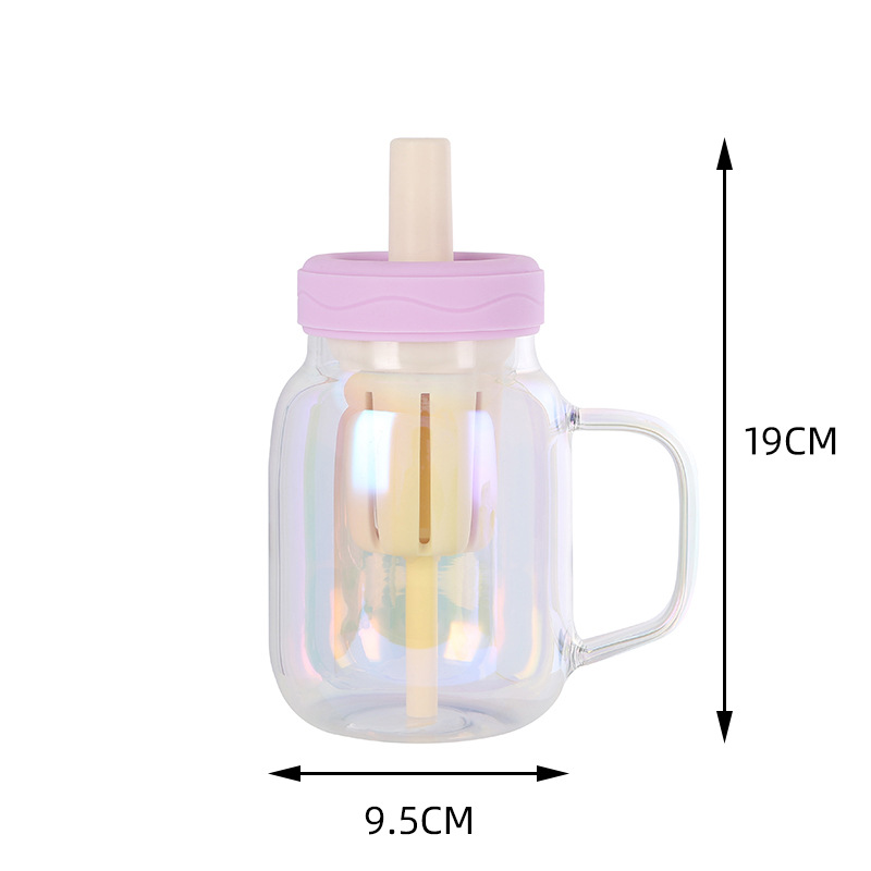 Tumbler Kaca Borosilikat Tinggi Dopamin dengan Jerami