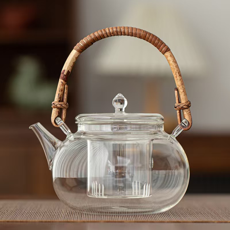 Kapasiti Bambu Rattan Rotan Glass Handle Pot